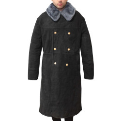 Vintage Winter Black Overcoat Soviet Army Suede Leather Coat Vintage Winter Black Overcoat Soviet Army Suede Leather Coat