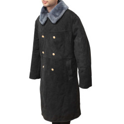 Vintage Winter Black Overcoat Soviet Army Suede Leather Coat Vintage Winter Black Overcoat Soviet Army Suede Leather Coat