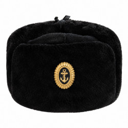 Soviet army naval officer fur winter black hat ushanka earflaps