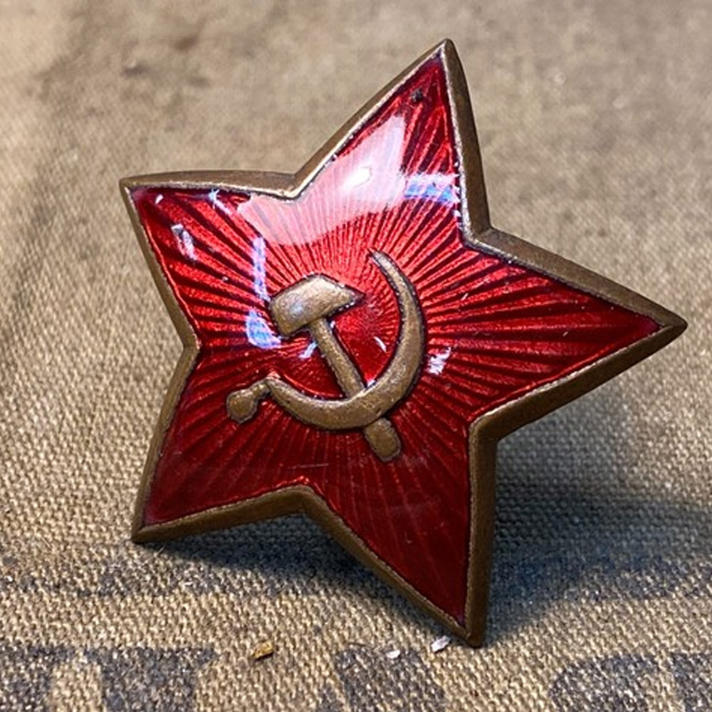 Brass & enamel military red star badge