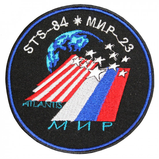 STS-84 Mir Estación espacial Atlantis vuelo espacial Misión parche bordado manga