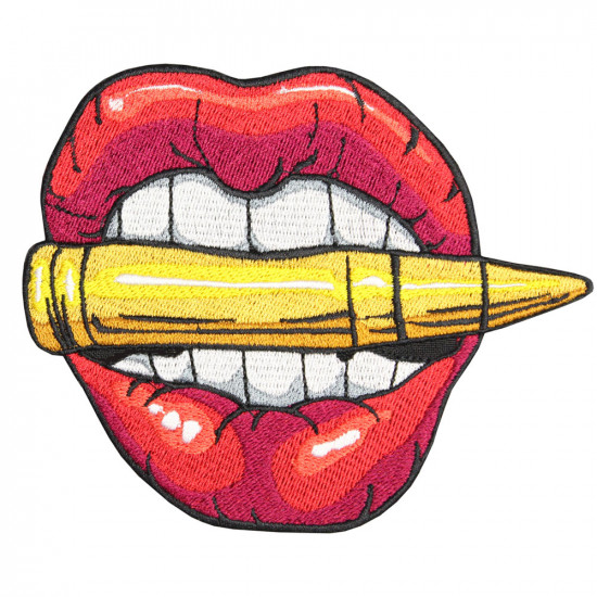 Red Lips Golden Sniper Bullet Airsoft game Patch handmade embroidery