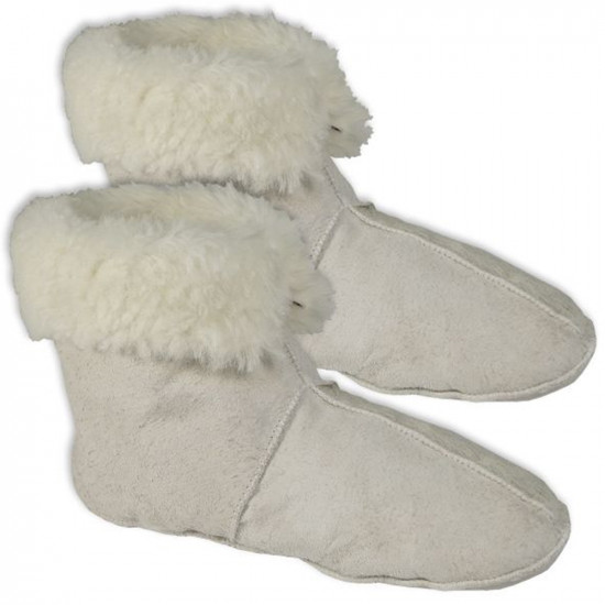 Winter White/Brown Sheepskin fur house slippers warm socks 