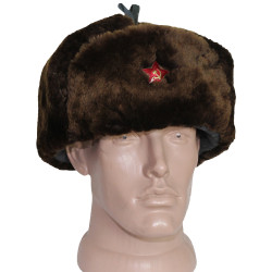 RUSSIAN SOVIET LUMINESCENT RED HAT & BADGE CLASSIC USHANKA WARM FANCY SIZE 58-59 