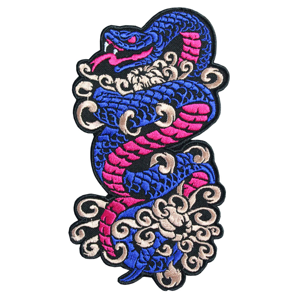 Dragon in Tattoo Style Embroidered Iron-on / Velcro Sleeve Patch