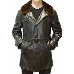 Soviet Generals black leather overcoat with fur collar