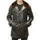 Soviet Generals black leather   overcoat with fur collar