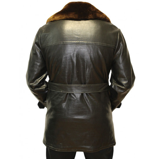 ソビエト将軍の黒い革ロシアの毛皮の襟付きオーバーコート