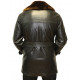 Soviet Generals black leather   overcoat with fur collar