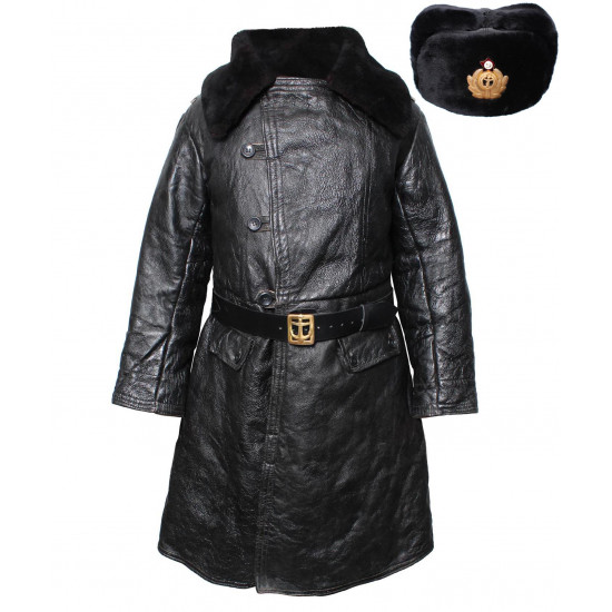 Black Bekesha Tulup Leather Sheepskin Coat Soviet Navy High Rank Officers Black Bekesha Tulup Leather Sheepskin Coat Soviet Navy High Rank Officers