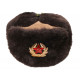 Soviet brown warm winter ushanka hat with star pin badge