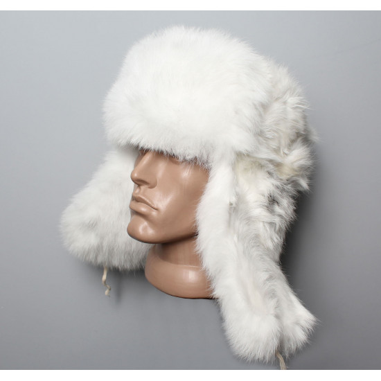 Soviético / piel del conejo mullida suave original rusa sombrero de invierno ushanka blanco