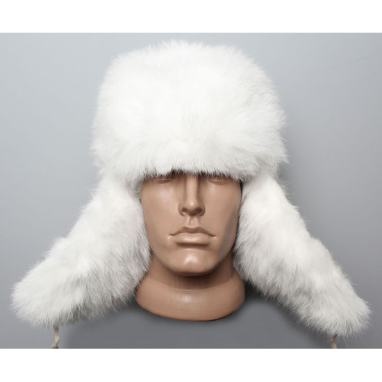 Soviétique / chapeau d`hiver de fourrure de lapin en peluche doux original russe ushanka blanc