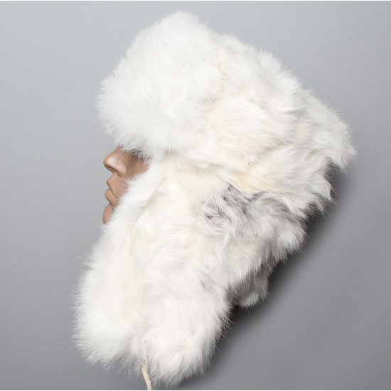 Soviétique / chapeau d`hiver de fourrure de lapin en peluche doux original russe ushanka blanc