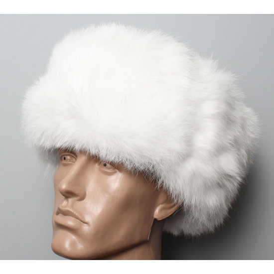 Soviétique / chapeau d`hiver de fourrure de lapin en peluche doux original russe ushanka blanc