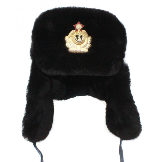 Russe / cuir de capitaine naval soviétique ushanka chapeau