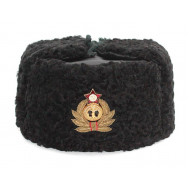 Invierno del almirante naval ruso soviético piel de astracán negra original y cuero ushanka sombrero con cocarde hecho a mano