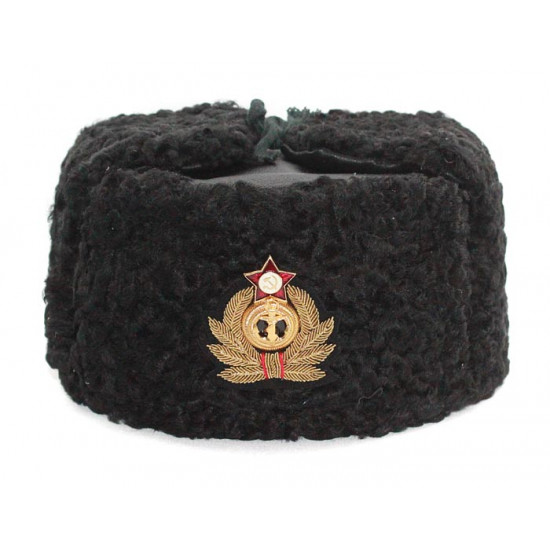 Sowjetischen russischen marine admiral winter original schwarz astrakhan pelz und leder ushanka hat mit handgemachten cocarde