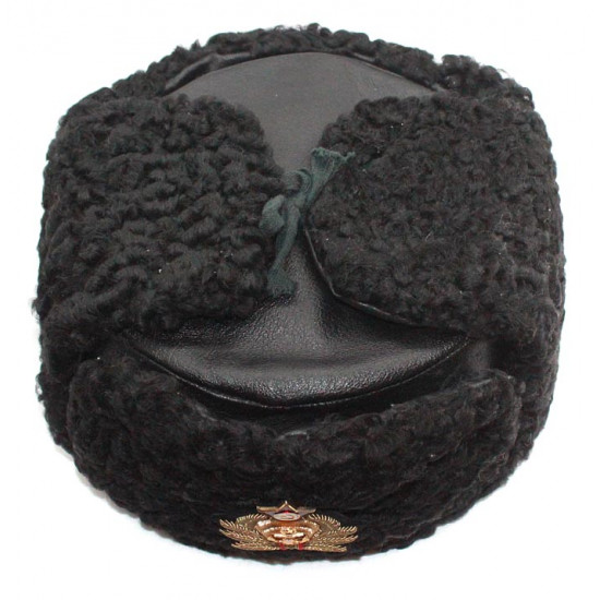 海軍海軍大将冬のオリジナル黒アストラカン毛皮と革のushankaが手製