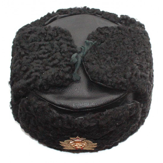 Sowjetischen russischen marine admiral winter original schwarz astrakhan pelz und leder ushanka hat mit handgemachten cocarde