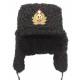 Hiver d`amiral naval russe soviétique fourrure d`astrakan noire originale et cuir ushanka chapeau avec cocarde fait à la main