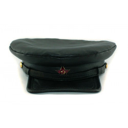 Exclusive soviet natural leather type black visor hat called "komissarka'  Exclusive soviet natural leather type black visor hat called "komissarka'