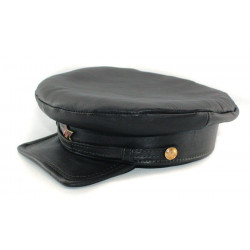 Exclusive soviet natural leather type black visor hat called "komissarka'  Exclusive soviet natural leather type black visor hat called "komissarka'