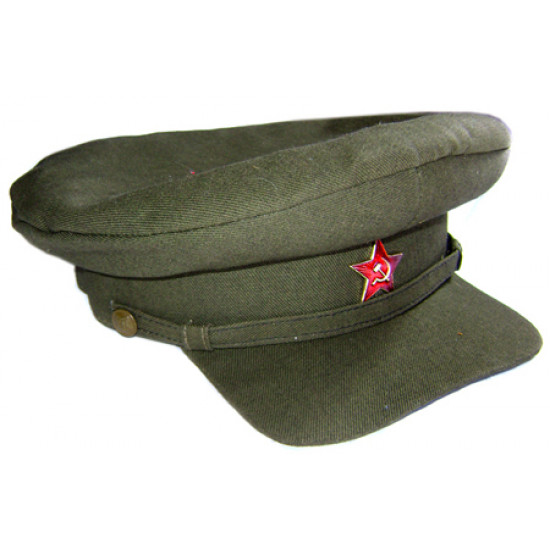 Soviet   rkka military khaki visor cap red army wwii hat
