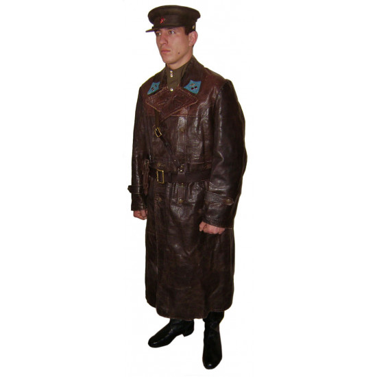 Russische Militäruniform WW2 sowjetische Luftwaffe Pilot's Lange Leder Mantel