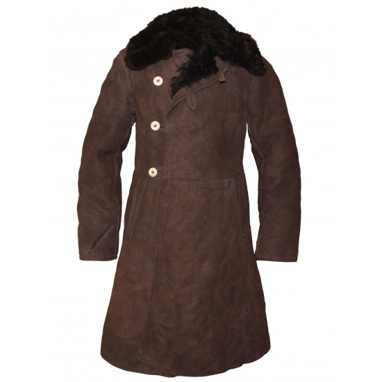 Rare suede brown sheepskin coat, overcoat, tulup size 52 (US 42)
