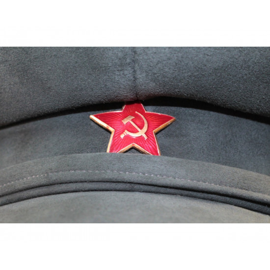 Soviet /   military Officer khaki Suede Leather  visor hat