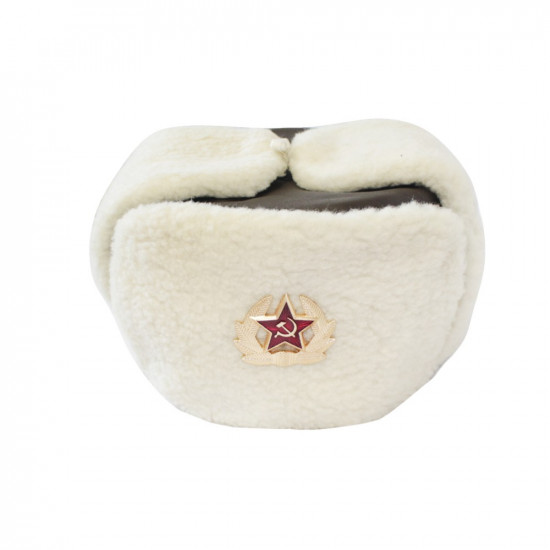 Russischer warmer Lederhut USHANKA mit weißem Fell