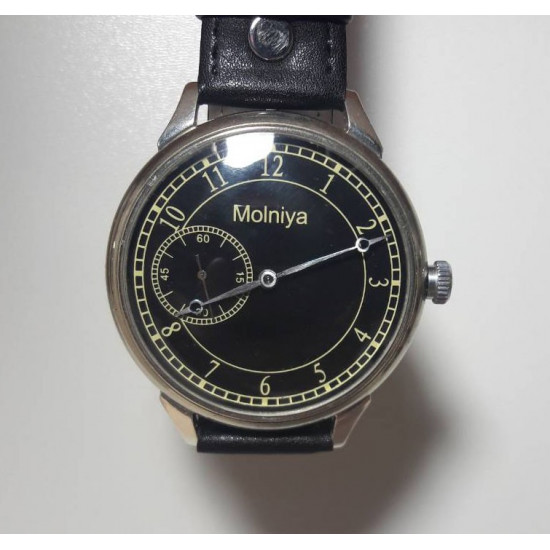 MOLNIYA   black wrist watch with transparent back 