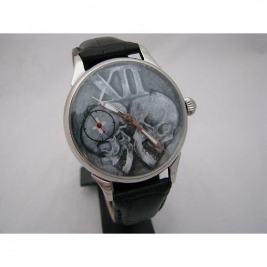 Russian Gothic wrist watch with skulls Molniya mechanical with tansparent mechanism back