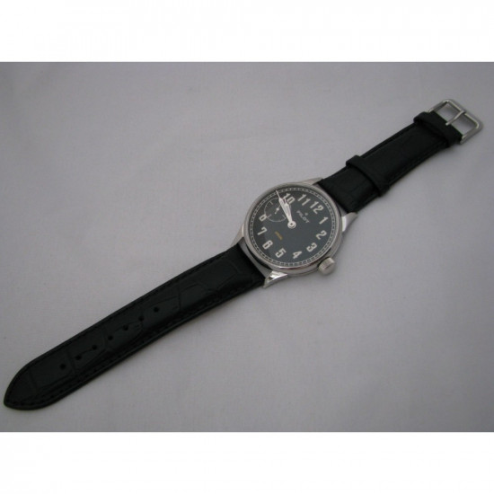 Vintage   black wrist watch Molnija PILOT with transparent back