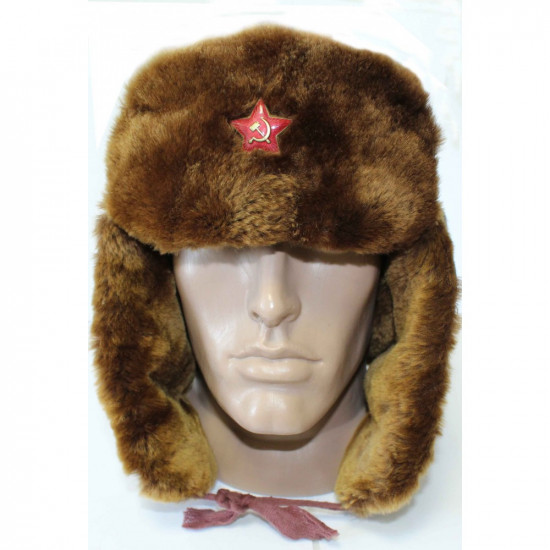 Soviet   warm brown Ushanka hat with synthetic fur