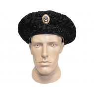BTK Russisches Sowjetisches Schwarzes Karakul Barett mit ANKERABZEICHEN BTK Russisches Sowjetisches Schwarzes Karakul Barett mit ANKERABZEICHEN