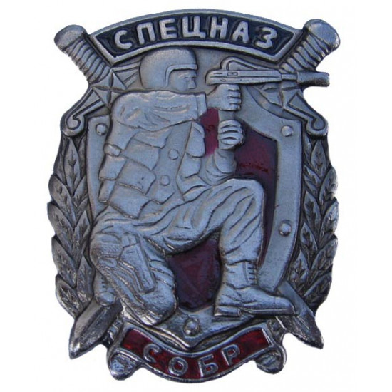 Le soldat de cavalerie de badge spetsnaz russe écrase des militaires sobr