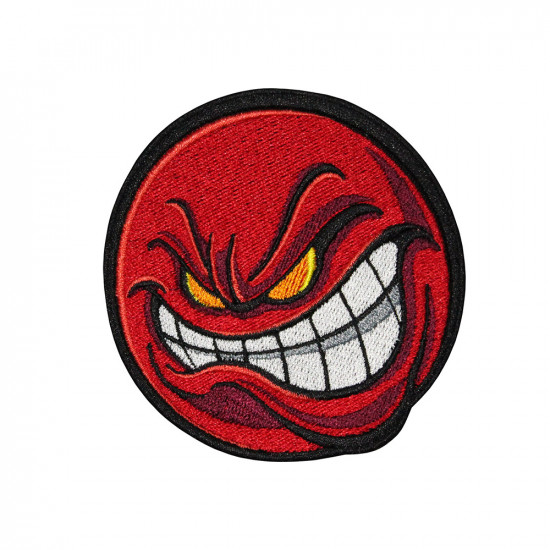 Red Face Angry Smile Fun Embroidered Sew-on / Iron-on / Velcro Patch