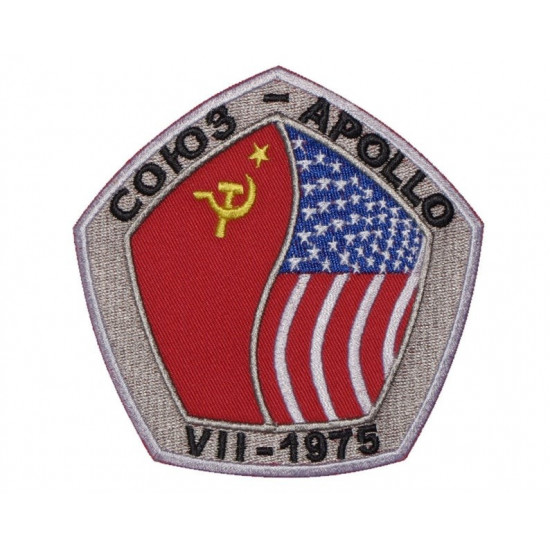 Space Apollo Soviet Soyuz Program Handmade Embroidery Patch USSR-USA 1975 #3