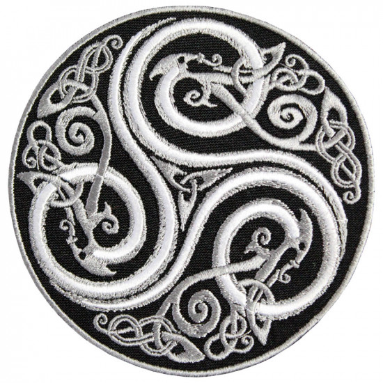 Weißes keltisches Mythologie-Ornament bestickt zum Aufnähen / Aufbügeln / Klettverschluss
