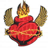 Corazón y fuego tatuaje bordado personalizado coser / planchar / parche de velcro Corazón y fuego tatuaje bordado personalizado coser / planchar / parche de velcro