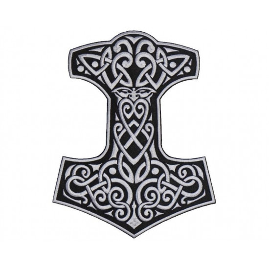Mjolnir Thors Hammerjacke hat den großen keltischen Aufnäher # 3 gestickt