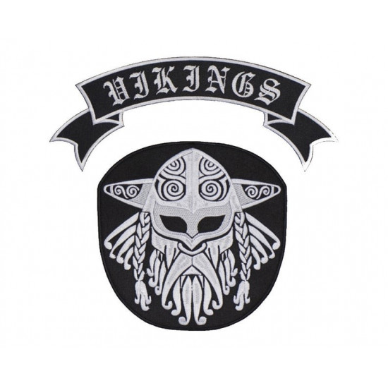 Viking Norse Mythology Ornament Black-White Embroidered Sew-on Handmade Scandinavian Patch