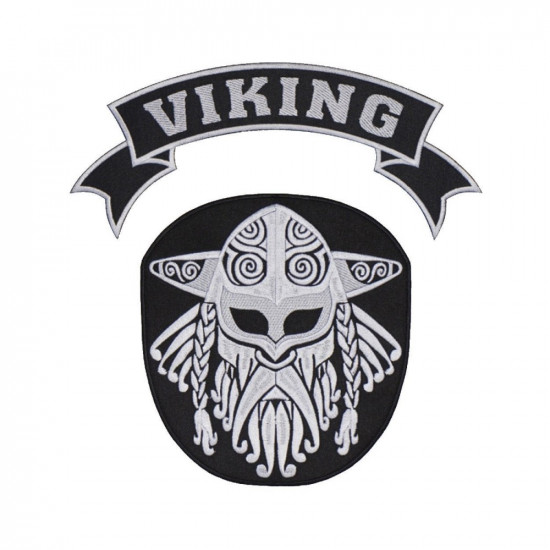 Viking Norse Mythology Ornament Black-White Embroidered Sew-on Handmade Scandinavian Patch