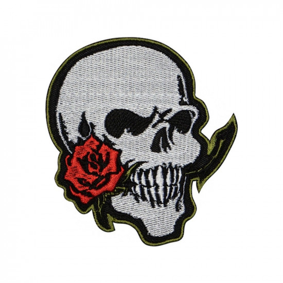 SKULL AND ROSE Skull Embroidered Sew-on Sleeve Handmade Patch #1