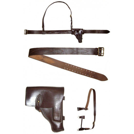 Soviet portupeya officer's leather brown belt and holster