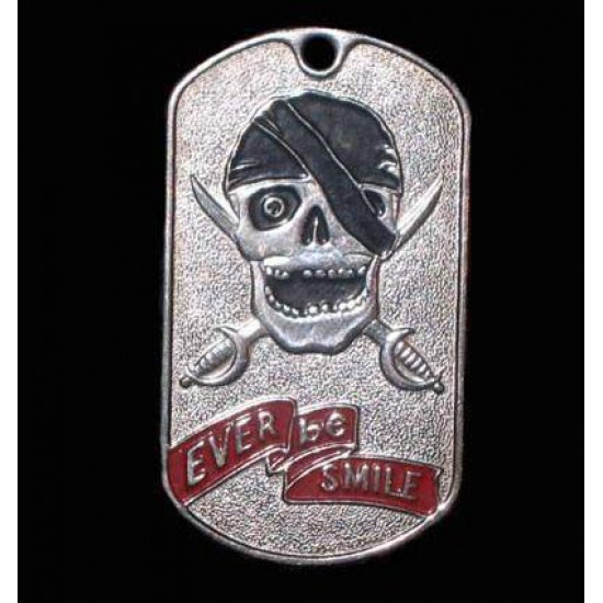 Metal tag with skull "ever be smile!"