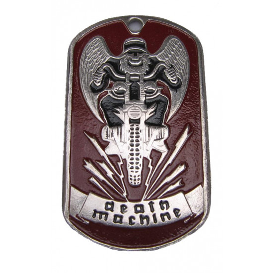 El motociclista de metal de militares rusos etiqueta la máquina de muerte