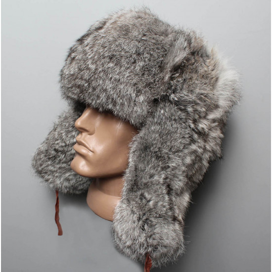 Soviet /   original soft fluffy rabbit fur winter hat ushanka grey